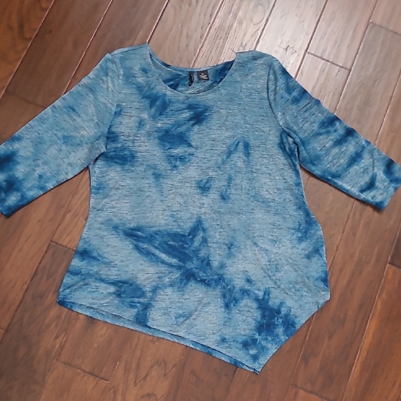 New Directions Blue Marbled Asymmetrical 3/4 Sleeve Tunic size XL - Picture 1 of 6